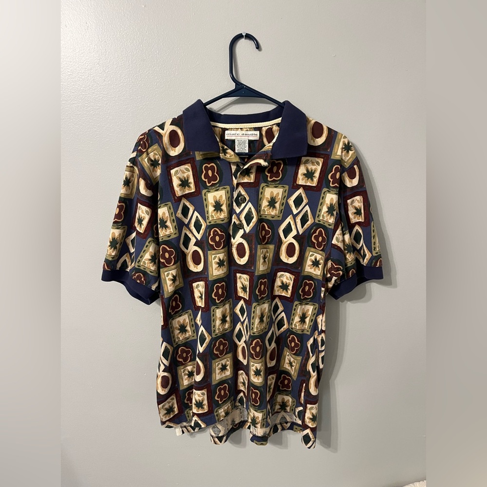 Marc Daniels Geometric Vintage Polo Short Sleeve Shirt Size Large